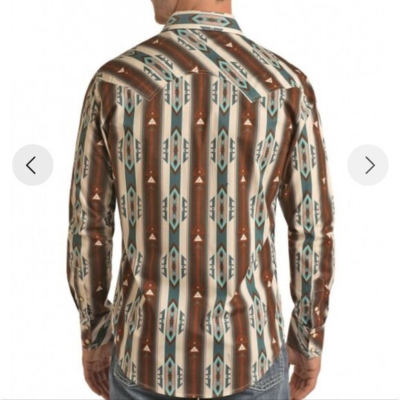 Rock & Roll Men's Modern Fit Denim Blue Long Sleeve Button Down Shirt Size XXL - Picture 4 of 14